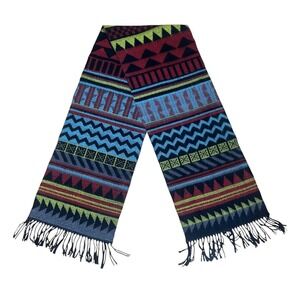 100% Cashmere Hand Tailored Rectangular Scarf Multi-colored Geometic Pattern